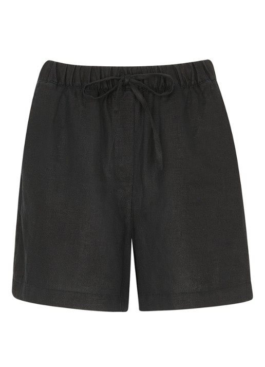 Whistles Mid waist straight fit korte broek van linnen - voorkant 4 zwart