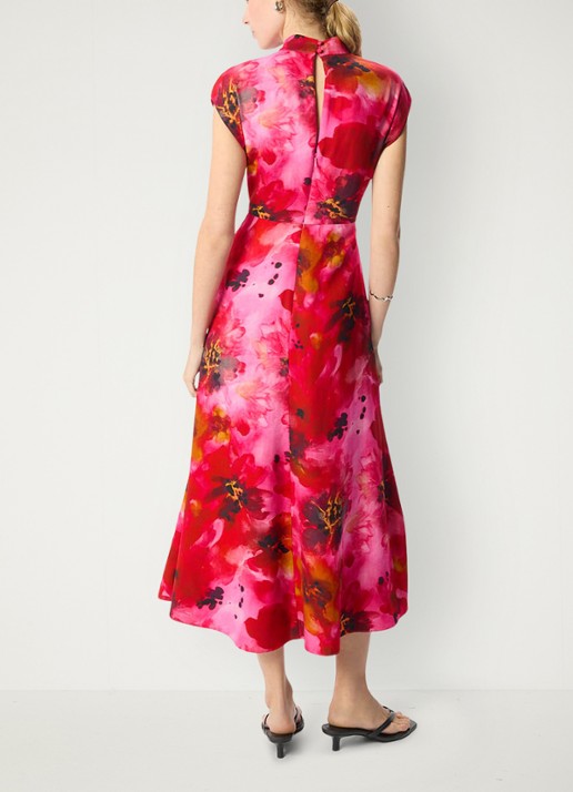 Whistles Midi jurk met bloemenprint - achterkant 6 donkerroze