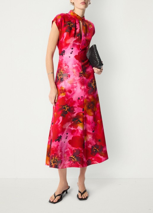 Whistles Midi jurk met bloemenprint - detail 3 donkerroze