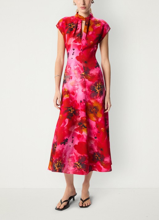 Whistles Midi jurk met bloemenprint - voorkant 2 donkerroze