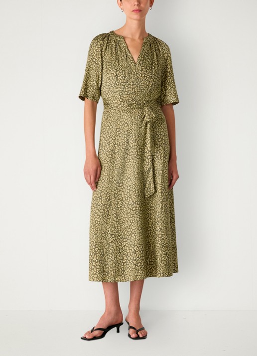Whistles Midi jurk met luipaardprint - voorkant 4 legergroen
