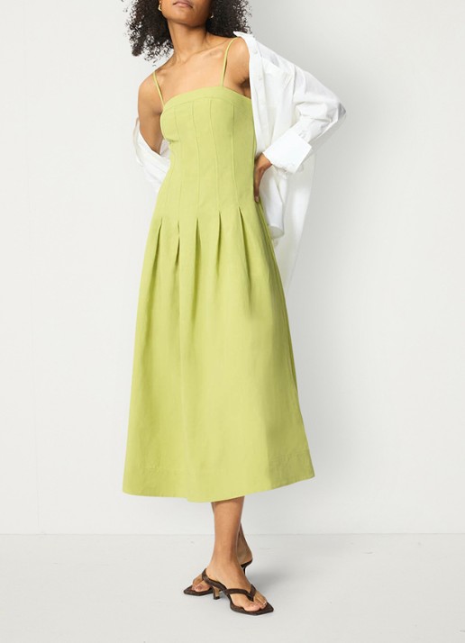 Whistles Midi jurk met plooien - detail kiwigroen
