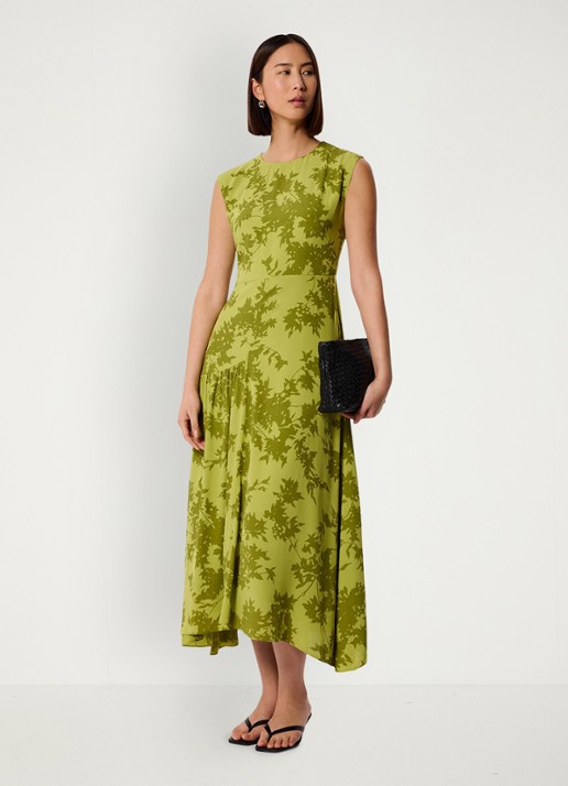 Whistles Midi jurk met print en plooien - voorkant 3 groen