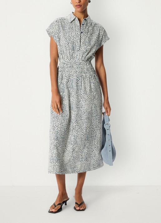 Whistles Midi jurk met print - voorkant 2 donkerblauw