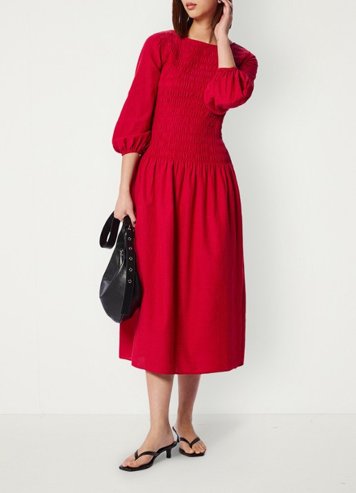 Whistles Midi jurk met smockwerk en pofmouw
