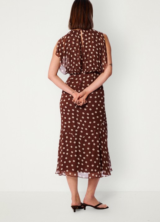 Whistles Midi jurk met stippenprint - achterkant 2 bruin