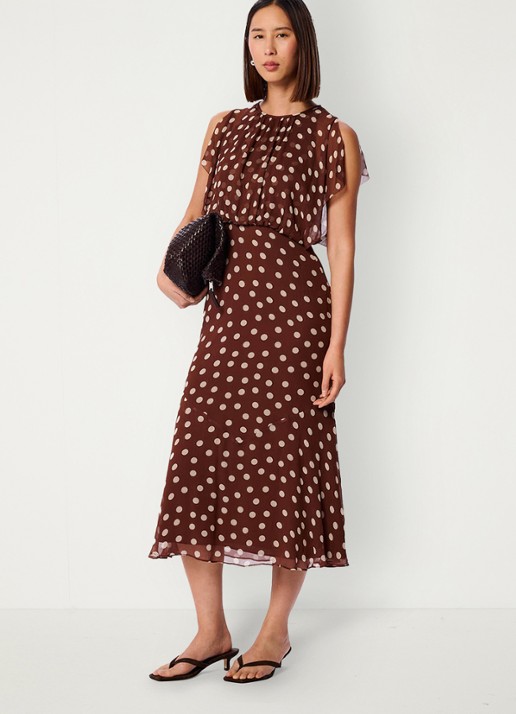 Whistles Midi jurk met stippenprint - voorkant 4 bruin