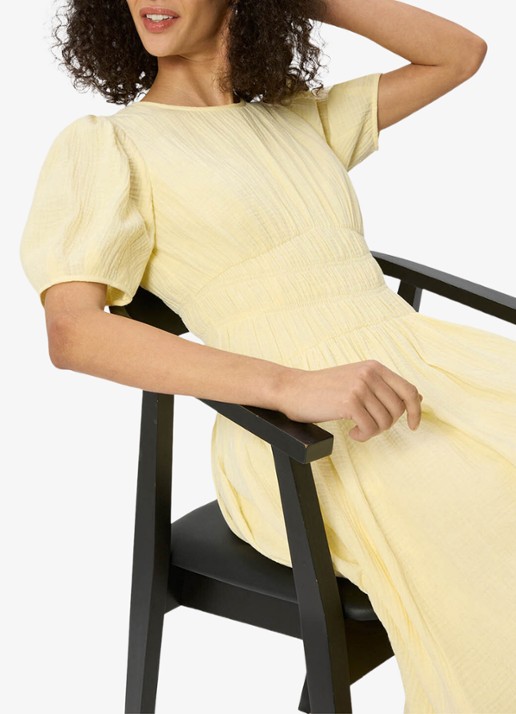 Whistles Midi jurk met structuur en pofmouw - detail 3 geel