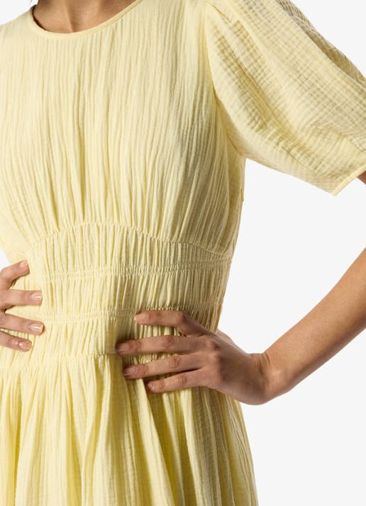 Whistles Midi jurk met structuur en pofmouw - detail 4 geel