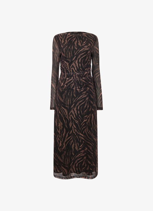 Whistles Midi jurk met zebraprint - voorkant 2 zwart
