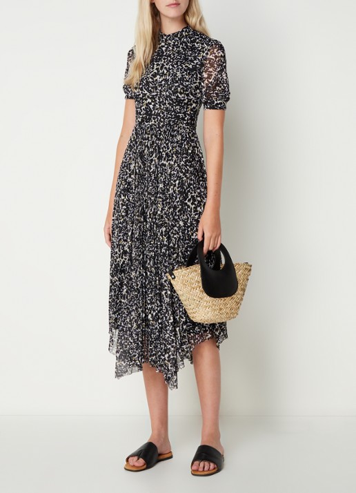 Whistles Midi jurk van mesh met panterprint - voorkant 2 lichtbruin