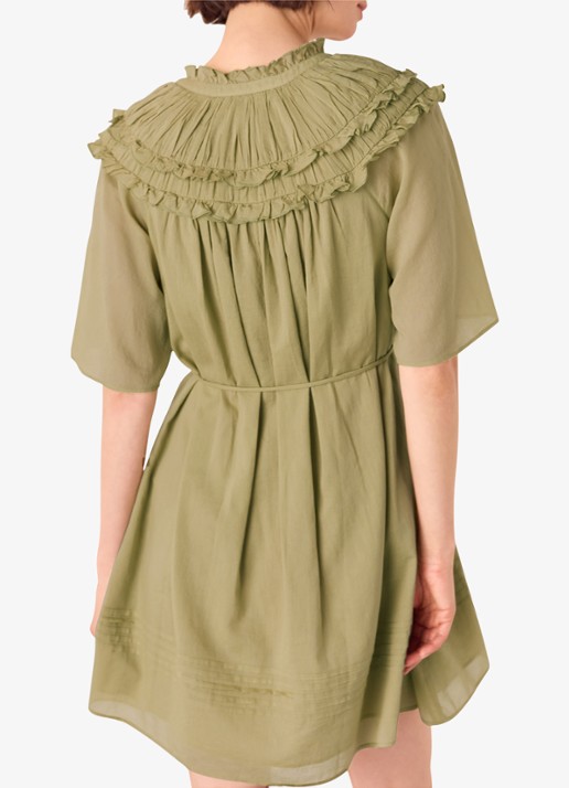 Whistles Mini tuniekjurk met smockwerk en ruches - achterkant 4 khaki
