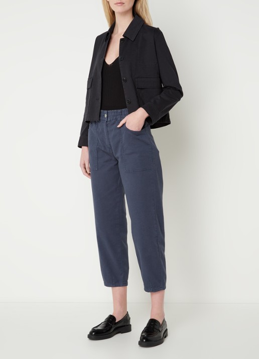 Whistles Paperbag high waist cropped tapered fit chino  - voorkant 4 donkerblauw
