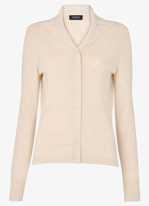 Whistles Phoebe fijngebreid vest met kraag - voorkant 4 beige
