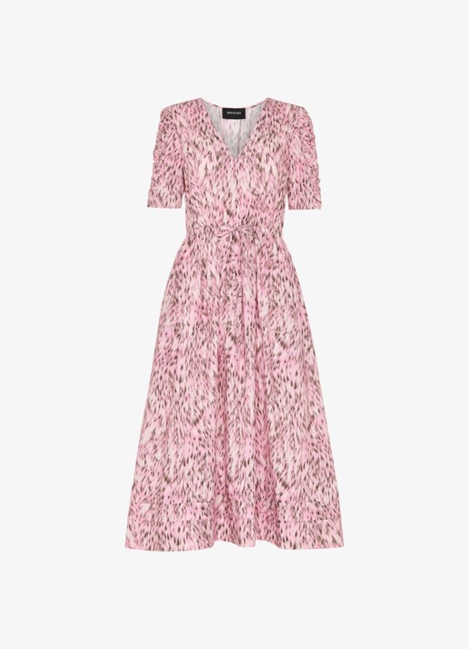 Whistles Pink midi jurk met V-hals - voorkant 4 roze