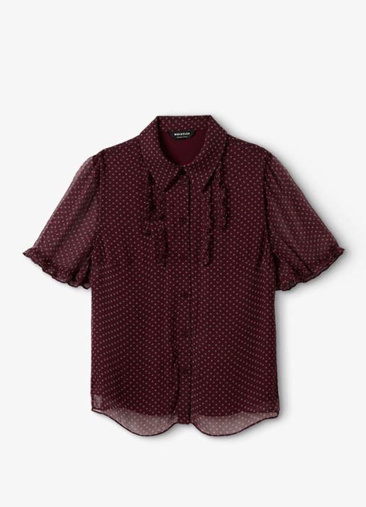 Whistles Polka Dot blouse met ruches - voorkant 2 paars
