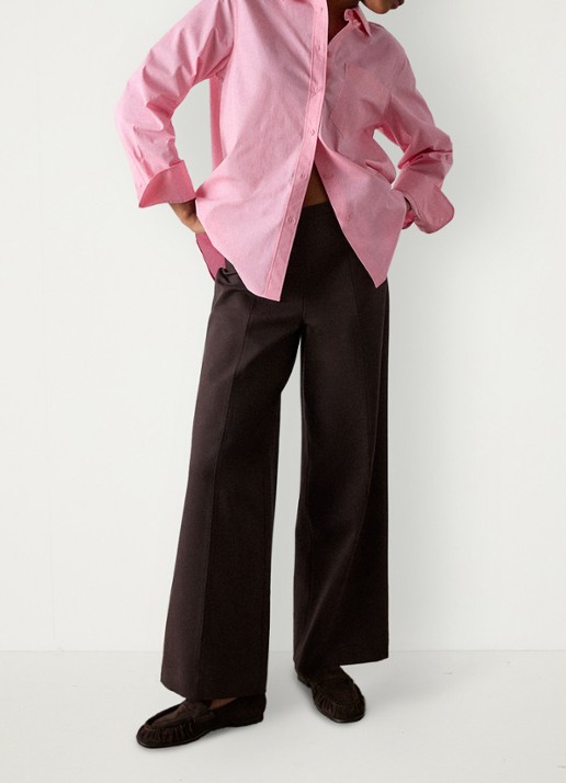 Whistles Ponte high waist wide fit pantalon - voorkant 2 donkerbruin