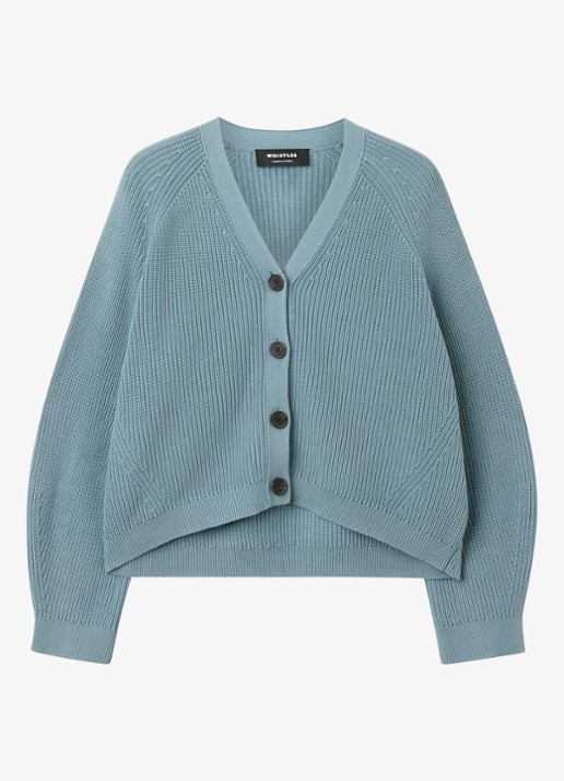 Whistles RIbgebreid vest met V-hals - voorkant blauw