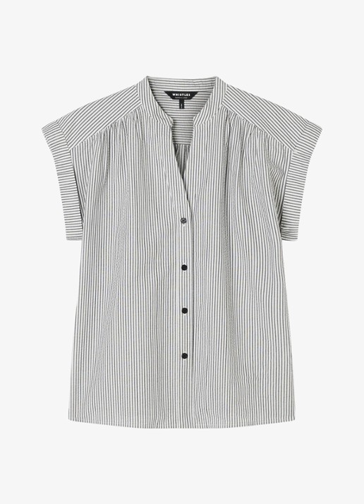Whistles Seersucker blouse met streepprint - voorkant 5 gebroken wit