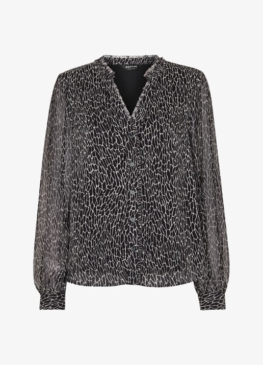 Whistles Semi-transparante blouse met slangenprint - voorkant 2 zwart