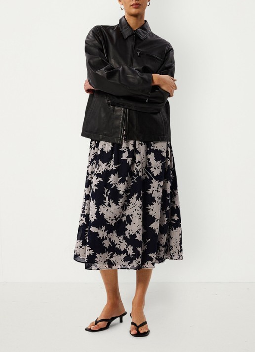 Whistles Shadow Floral midi jurk met bloemenprint en smockwerk - detail 4 ivoor