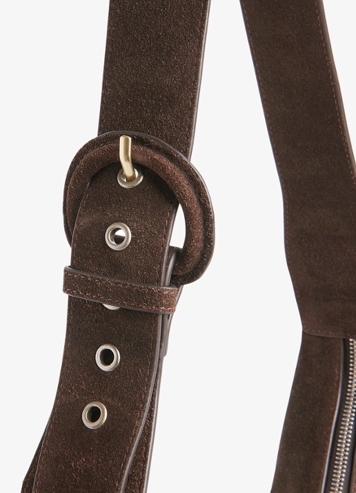 Whistles Sia crossbodytas van suède met verstelbare schouderriem  - detail 2 donkerbruin