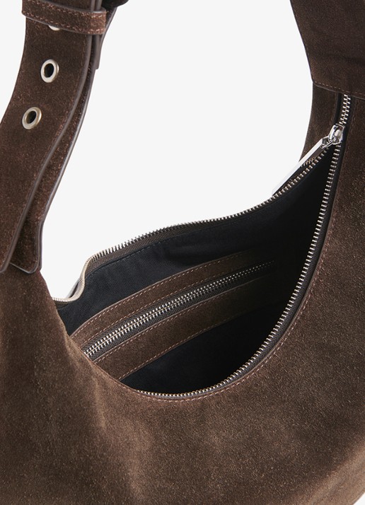 Whistles Sia crossbodytas van suède met verstelbare schouderriem  - detail 3 donkerbruin
