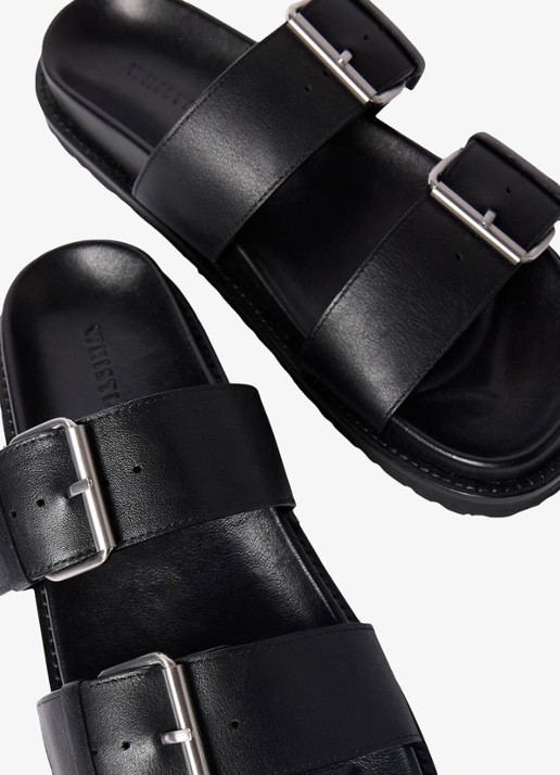 Whistles Slipper van leer met gespdetail - detail zwart