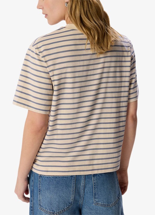 Whistles T-shirt met streepprint met ronde hals  - achterkant 6 staalblauw