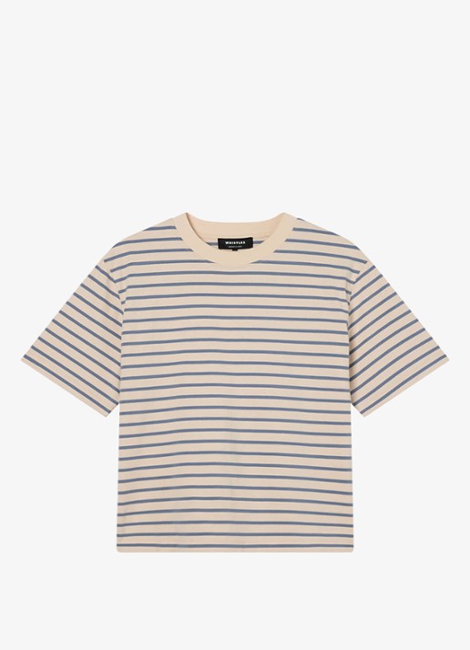 Whistles T-shirt met streepprint met ronde hals  - voorkant 4 staalblauw