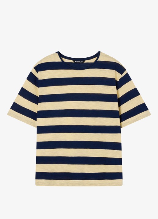 Whistles T-shirt met streepprint - voorkant 2 donkerblauw