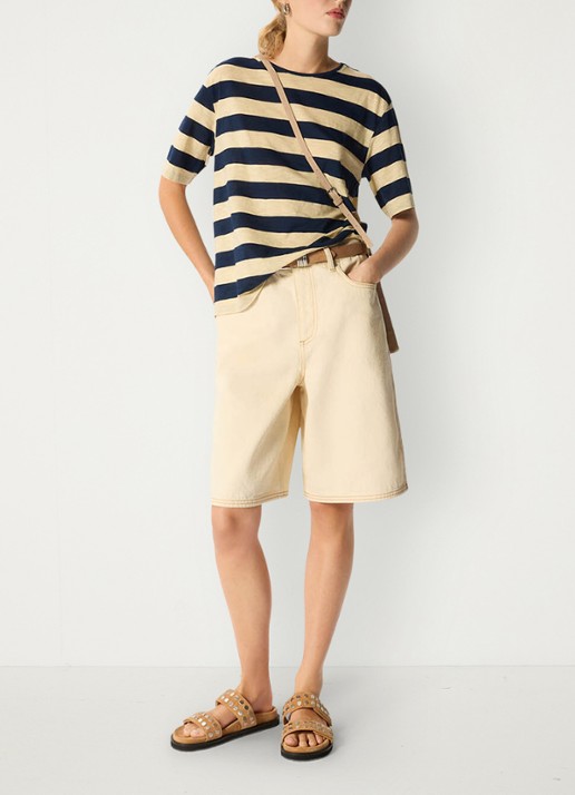 Whistles T-shirt met streepprint - voorkant 3 donkerblauw