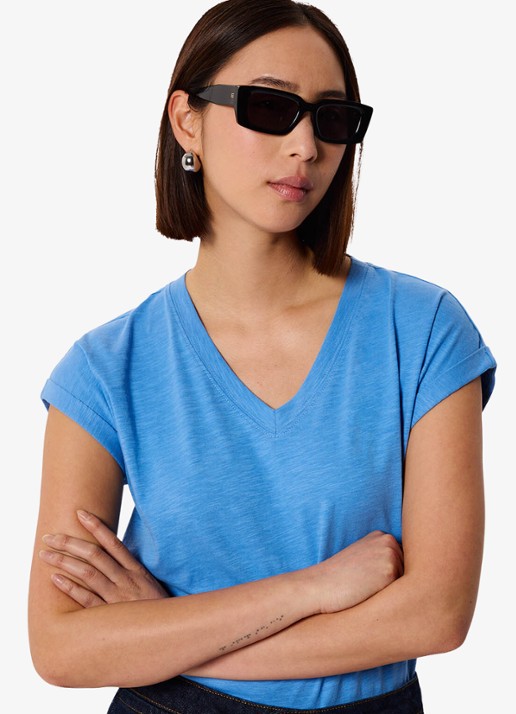 Whistles T-shirt met V-hals - detail 6 blauw