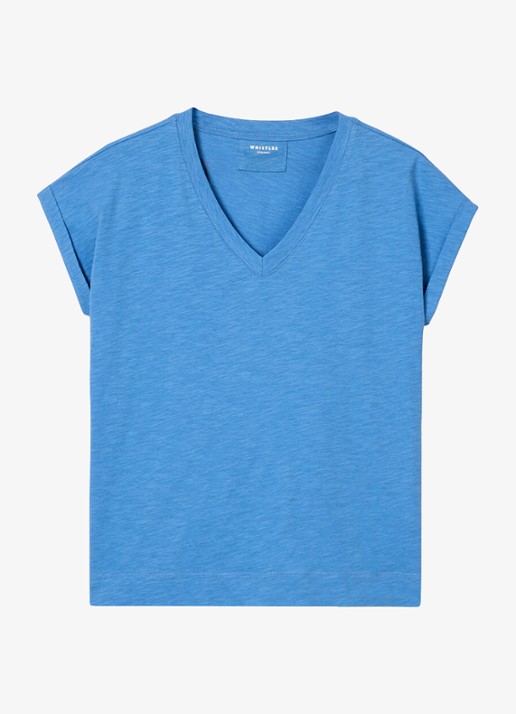 Whistles T-shirt met V-hals - voorkant blauw