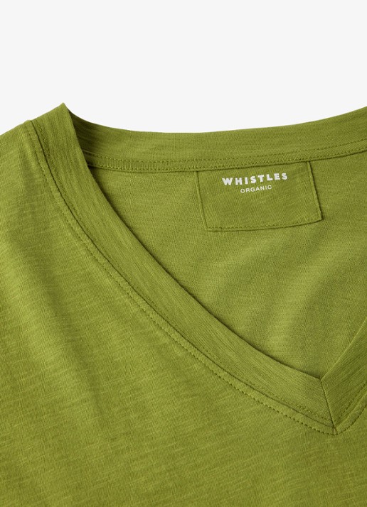 Whistles T-shirt met V-hals - detail 3 groen
