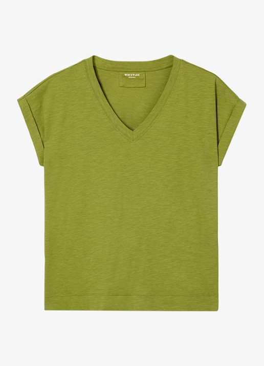 Whistles T-shirt met V-hals - voorkant 5 groen