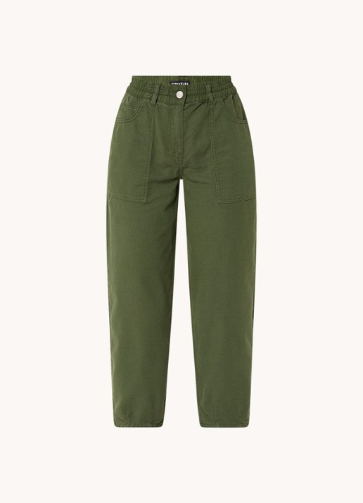 Whistles Tessa high waist cropped straight leg broek met gekleurde wassing - voorkant 2 legergroen