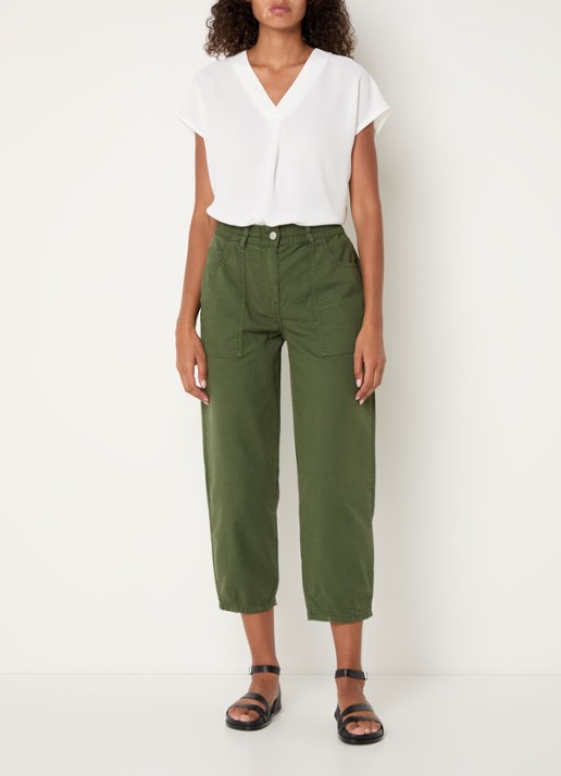 Whistles Tessa high waist cropped straight leg broek met gekleurde wassing - voorkant 3 legergroen