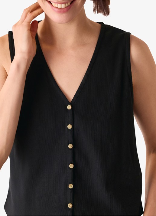 Whistles Top met ribstructuur - detail 4 zwart