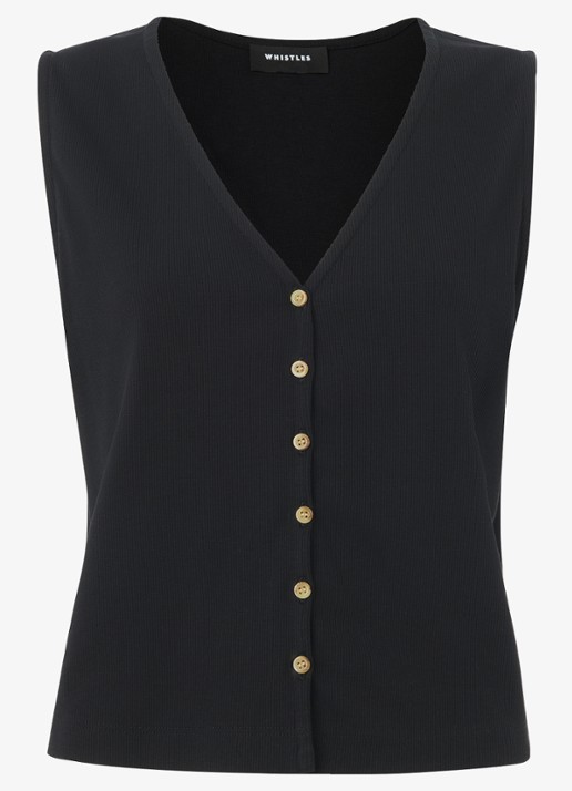 Whistles Top met ribstructuur - voorkant zwart