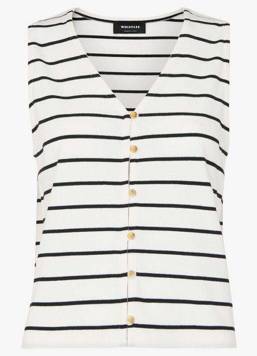 Whistles Top met streepprint en ribstructuur - voorkant 3 wit