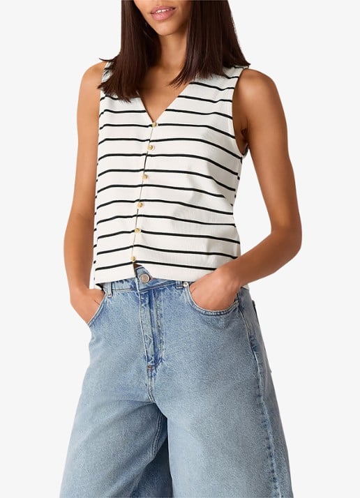 Whistles Top met streepprint en ribstructuur - voorkant 4 wit