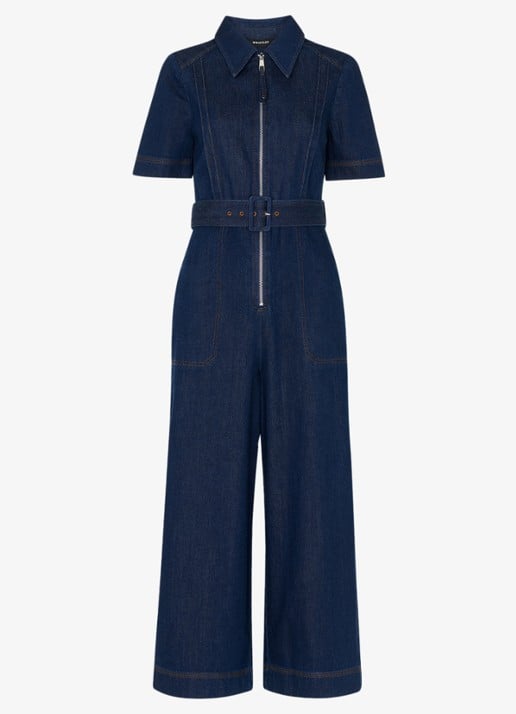 Whistles Wide fit cropped jumpsuit van denim - voorkant indigo