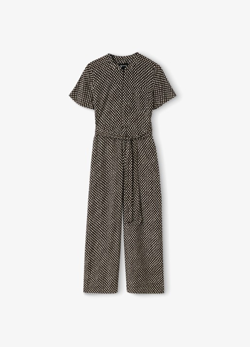 Whistles Wide fit jumpsuit met ruitdessin en ceintuur - voorkant 3 bruin