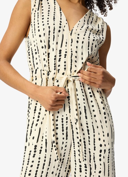 Whistles Wide fit jumpsuit met stippenprint - detail 4 creme