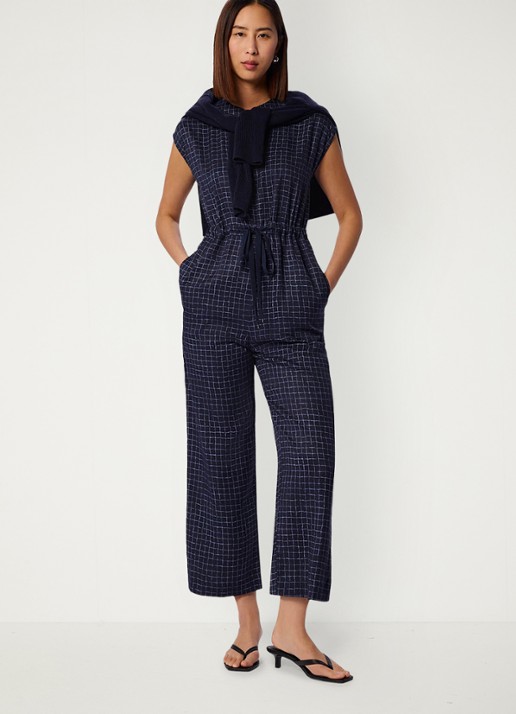 Whistles Wide fit jumpsuit van lyocell - voorkant 2 donkerblauw