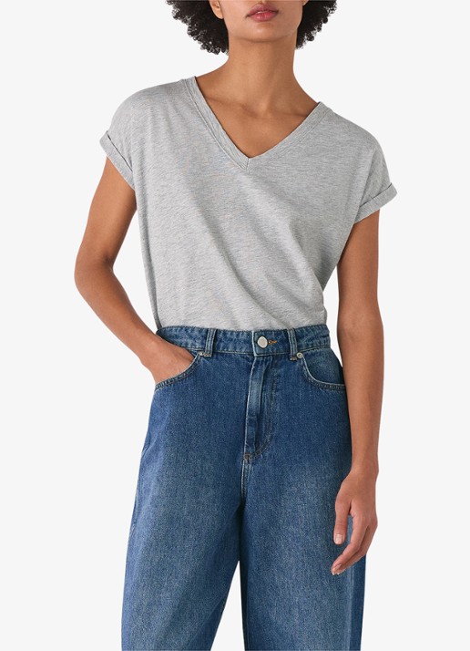 Whistles Willa T-shirt met gemêleerd dessin - detail 3 grijsmele