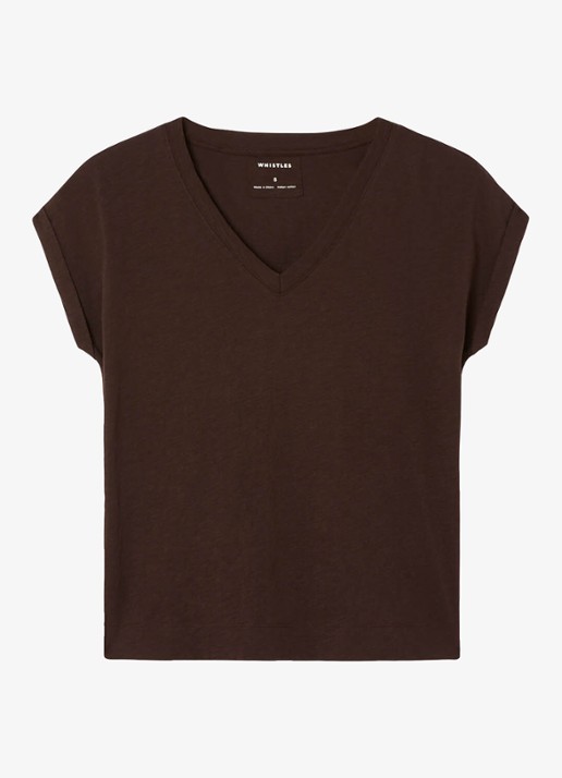 Whistles Willa T-shirt met V-hals - voorkant 5 donkerbruin