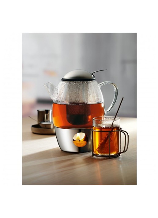 WMF SmarTea theepot met rechaud en zeef 1 liter - voorkant transparant