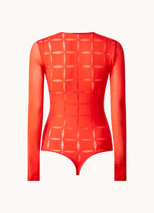 Wolford Anniversary stringbody met mesh - achterkant 4 steenrood